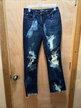 Riders by Lee Women's Dark Blue Distressed Bleach-Effect Straight Leg Jeans
